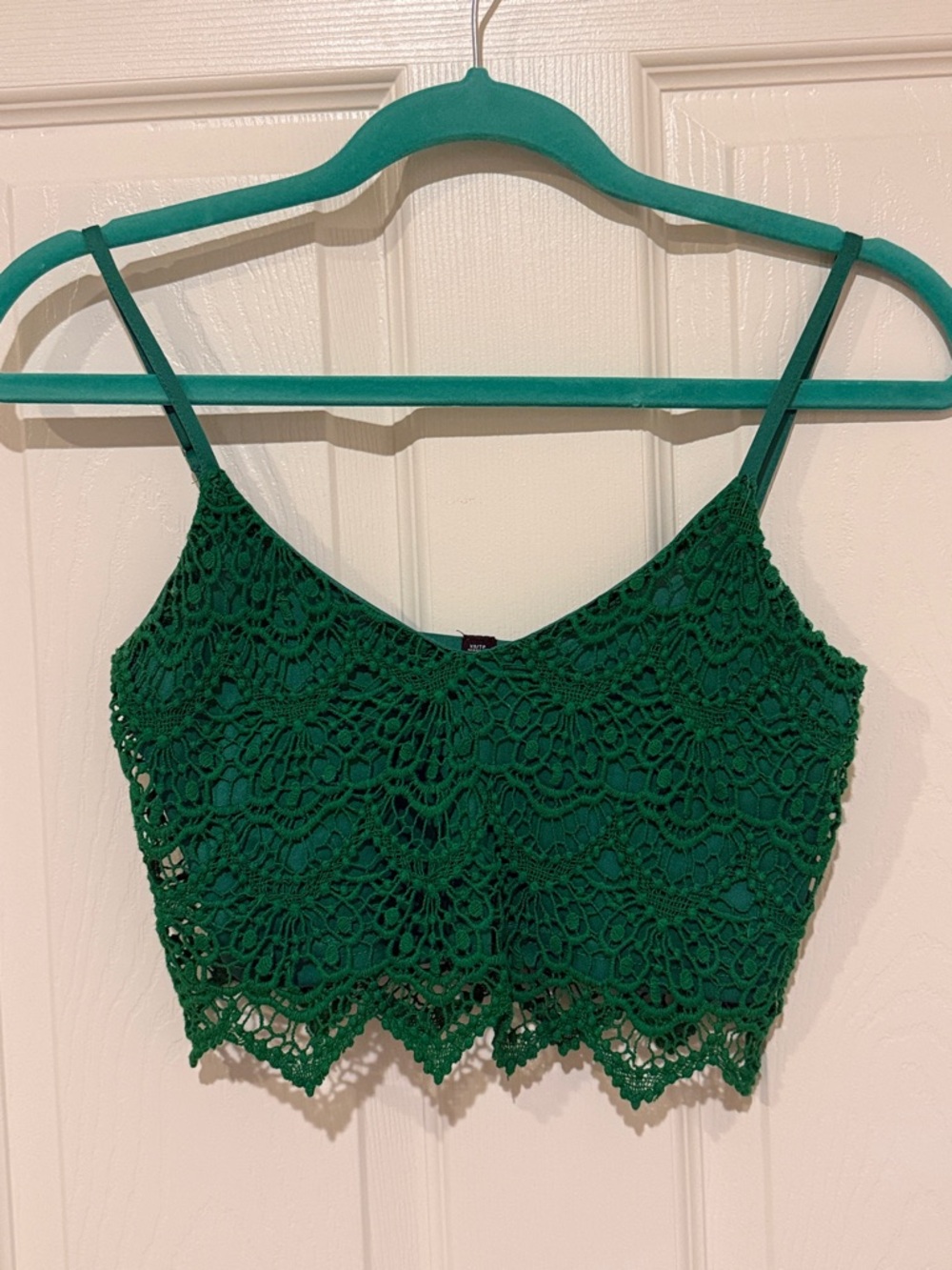 Design Lab Lord & Taylor Emerald Green Crochet Lace Crop Top